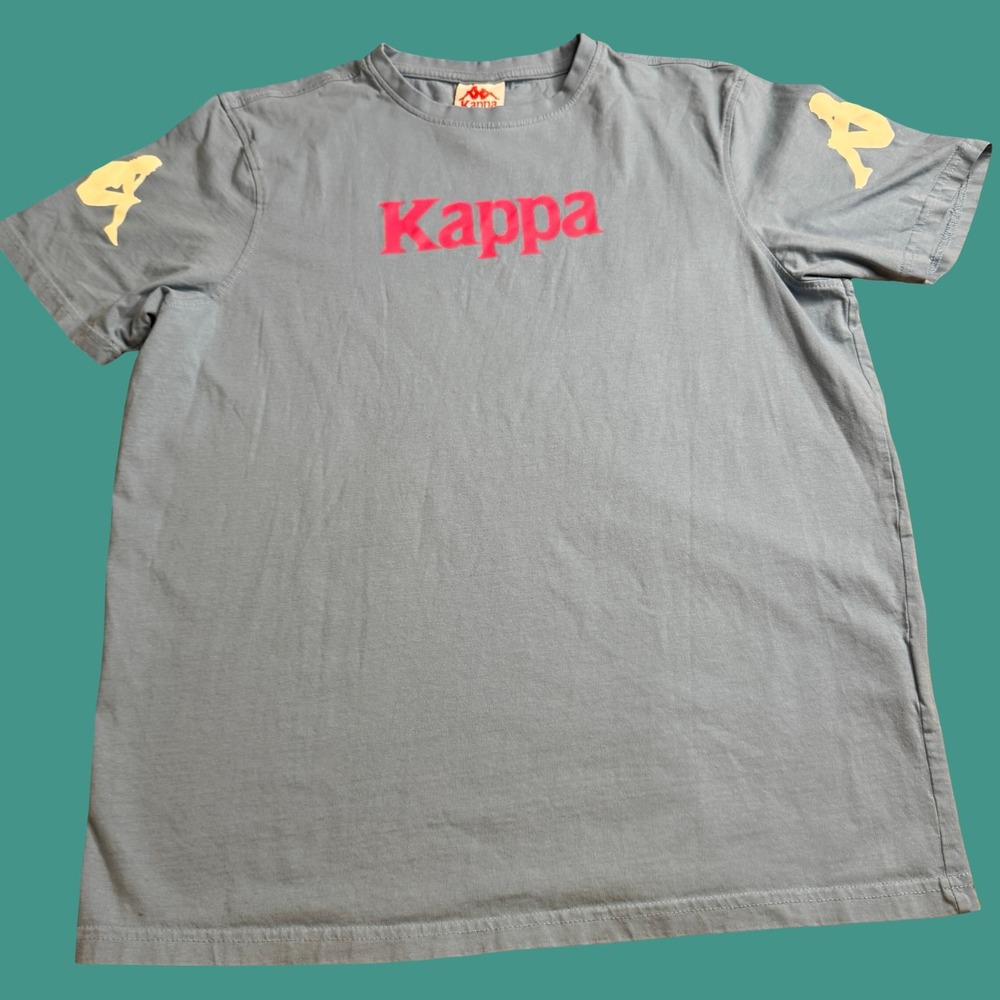 Kappa Logo Graphic Tee L Light Blue Cotton Crew Neck Athletic Casual Streetwear